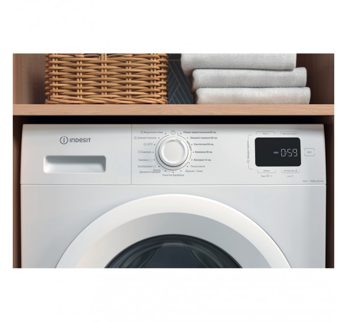 Стиральная машина Indesit фронтальная, 6кг, 1000, A+++, 44.6см, дисплей, пар, инвертор, белый