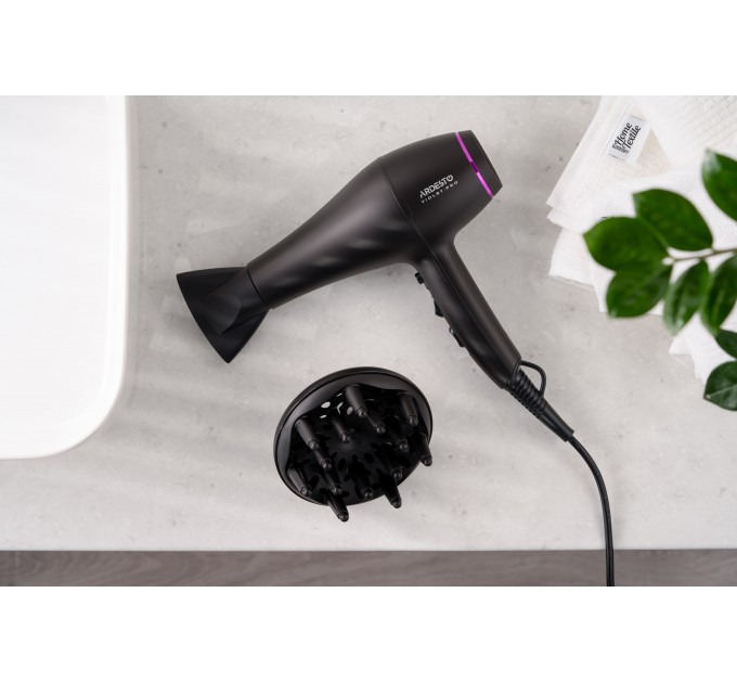 Фен ARDESTO Violet PRO HD-Y222PRO , 1850-2200Вт, 2 скорости, 3 темп.режима, диффузор, черный