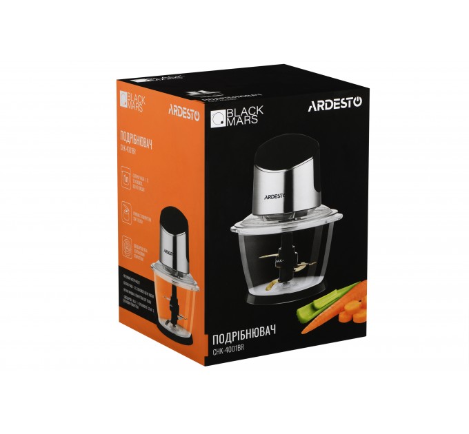Измельчитель ARDESTO, 400Вт, чаша-1000мл, стекло, корпус-пластик/металл, черно-серебристый