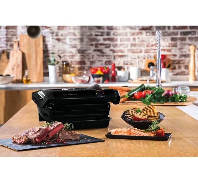 Гриль Tefal прижимной OptiGrill Elite 2000Вт, темп. режимов-15, съёмные пластины, металл, черный