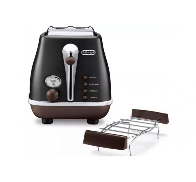 Тостер DeLonghi Icona Vintage 900Вт, металл, односторонний подогрев, черный