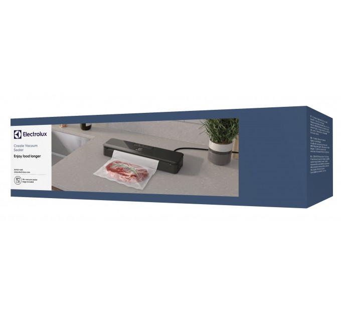 Вакууматор Electrolux для рулонів, пакетів і контейнерів, 80Вт, 30см, електронне керування, +10 пакетів, пластик, чорний
