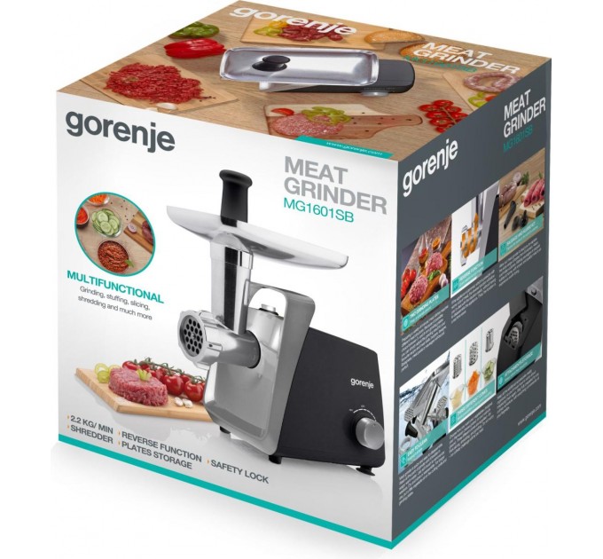 М'ясорубка Gorenje, 1600Вт, 2,2кг/хв, 2 решітки, пластик+метал, чорний