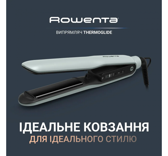 Випрямляч Rowenta Thermoglide, темп.режимів-5, 150-230С, іонізація, титан, світло-зелений