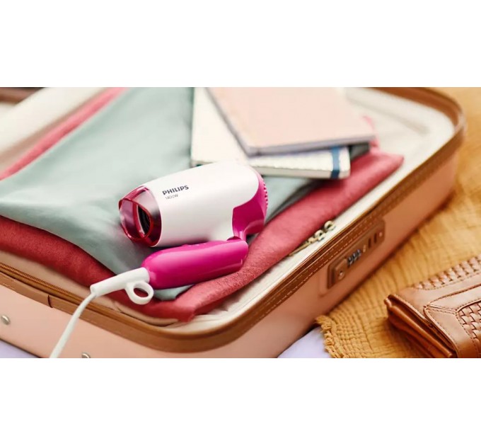 Фен Philips DryCare Essential дорожный, 1400Вт, режимов-2, хол. обдув, розовий