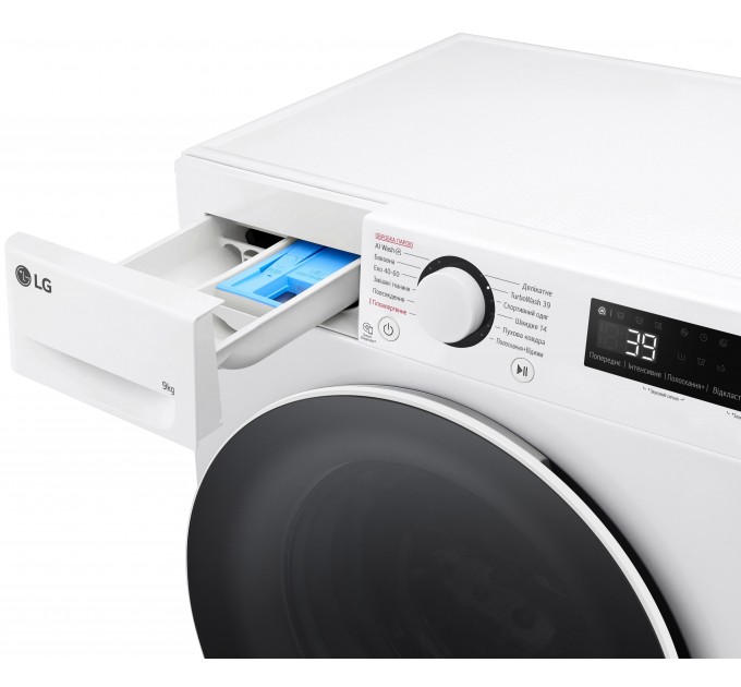 Стиральная машина LG фронтальная, 9кг, 1200, A, 48см, дисплей, пар, инвертор, белый