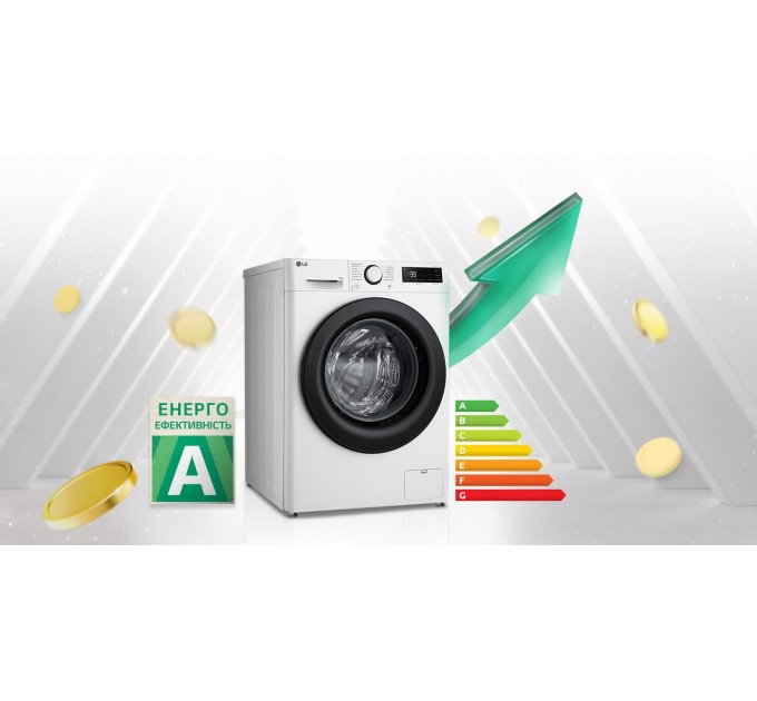 Стиральная машина LG фронтальная, 11кг, 1400, A, 57см, дисплей, пар, инвертор, белый