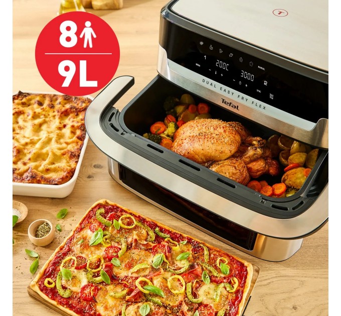Мультипечь Tefal Dual Easy Fry Flex, 2700Вт, чаша-5.5+3.5л, сенсорное управл., 2 чаши, гриль, пластик, черный-нерж. сталь