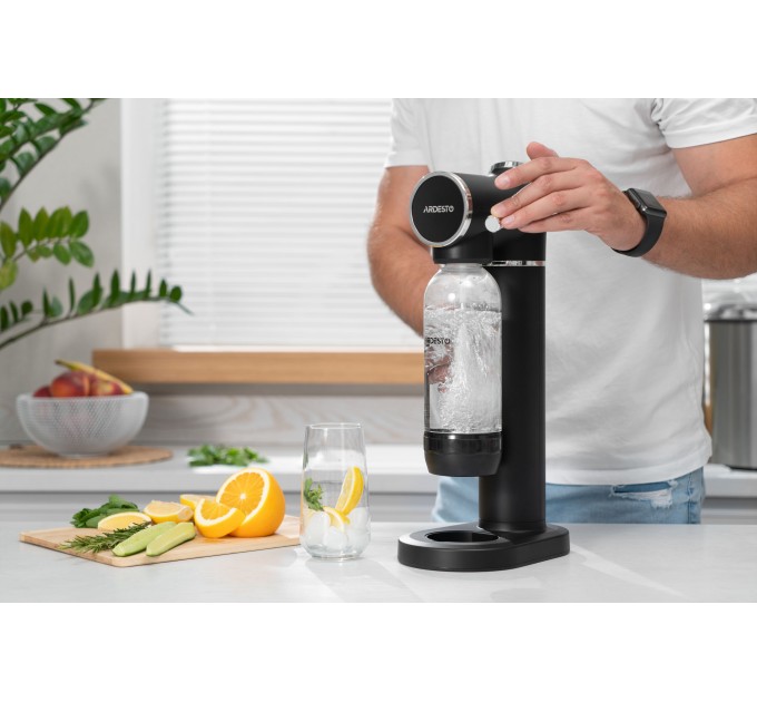 Сифон для газування води ARDESTO, підключення балону- різьба, пляшка 1л, важіль, чорний