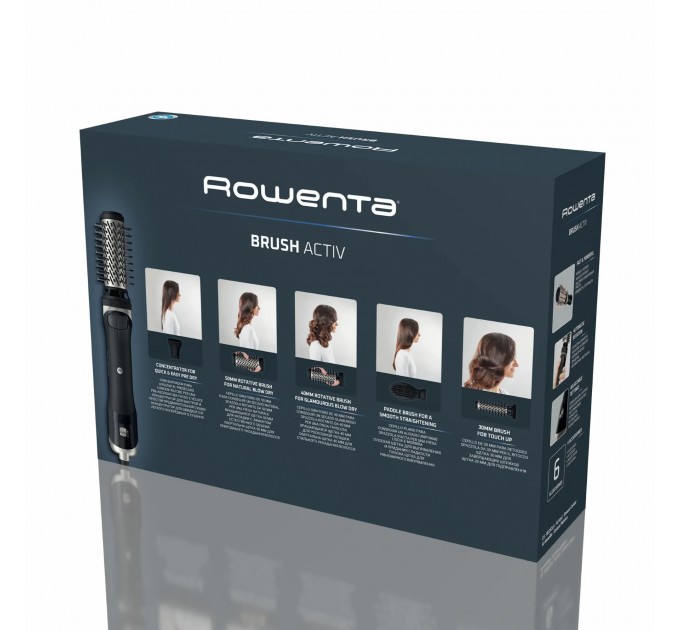 Фен-щетка Rowenta Renewal Brush Active, 1000Вт, режимов-3, иониз-я, хол. обдув, вращ. насадка, керамика, черный