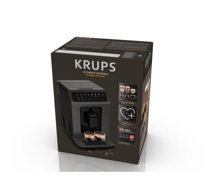 Кофемашина Krups Evidence Classic, 2.3л, зерно, автомат.капуч, дисплей, авторецептов -8, сенсорное управл., черный