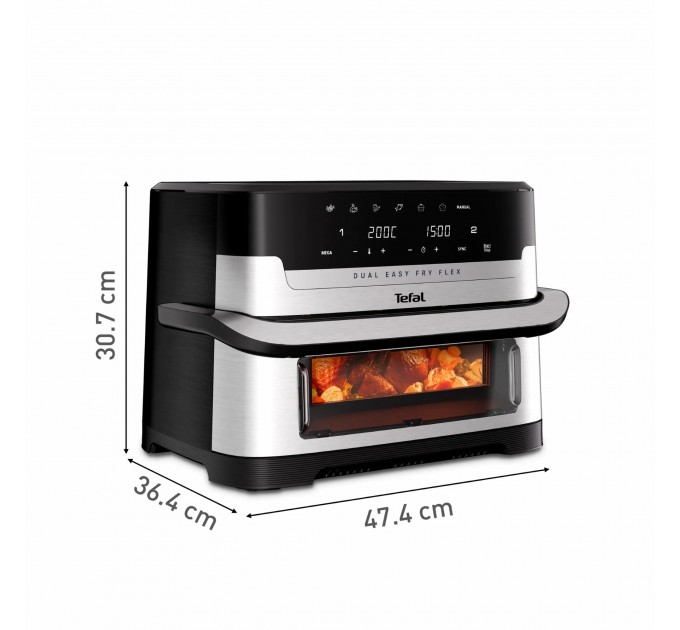Мультипечь Tefal Dual Easy Fry Flex, 2700Вт, чаша-5.5+3.5л, сенсорное управл., 2 чаши, гриль, пластик, черный-нерж. сталь