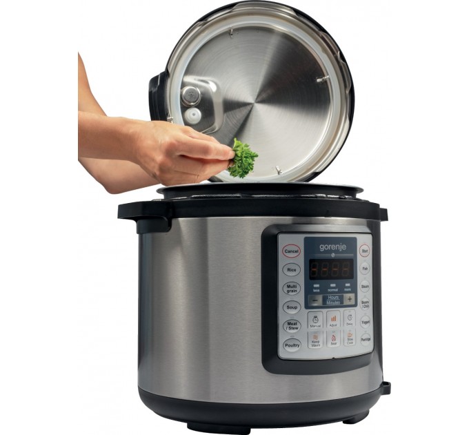 Мультиварка-скороварка Gorenje, 1000Вт, чаша-6л, электронное управл., 15 програм, металл/пластик, черный
