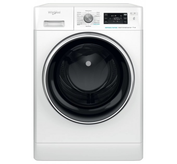 Стиральная машина Whirlpool фронтальная, 11кг, 1400, A+++, 60см, дисплей, пар, инвертор, люк черный, белый