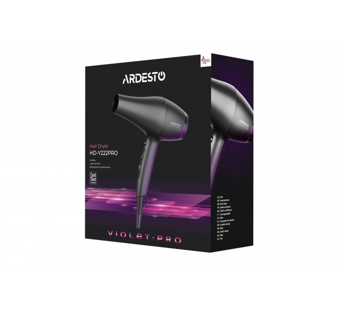Фен ARDESTO Violet PRO HD-Y222PRO , 1850-2200Вт, 2 скорости, 3 темп.режима, диффузор, черный