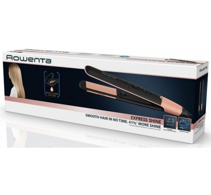 Випрямитель Rowenta Express Shine Papaya, >240Вт, темп.режимов-8, 140-210С, дисплей, керамика, черный