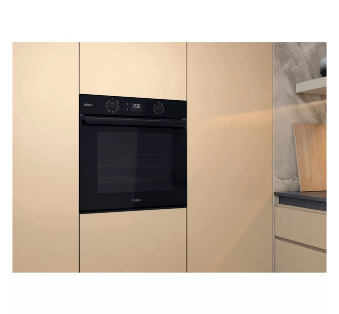 Духова шафа Whirlpool електрична, 71л, A+, дисплей, конвекція, телескопічні напрямні, пара, чорний