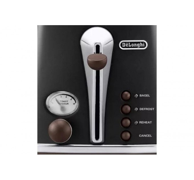 Тостер DeLonghi Icona Vintage 900Вт, металл, односторонний подогрев, черный