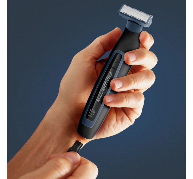 Тример Rowenta Forever Sharp Sport Collection, для бороди і вусів, мережа+акум., роторний мотор, насадок-3, сталь, чорно-синій