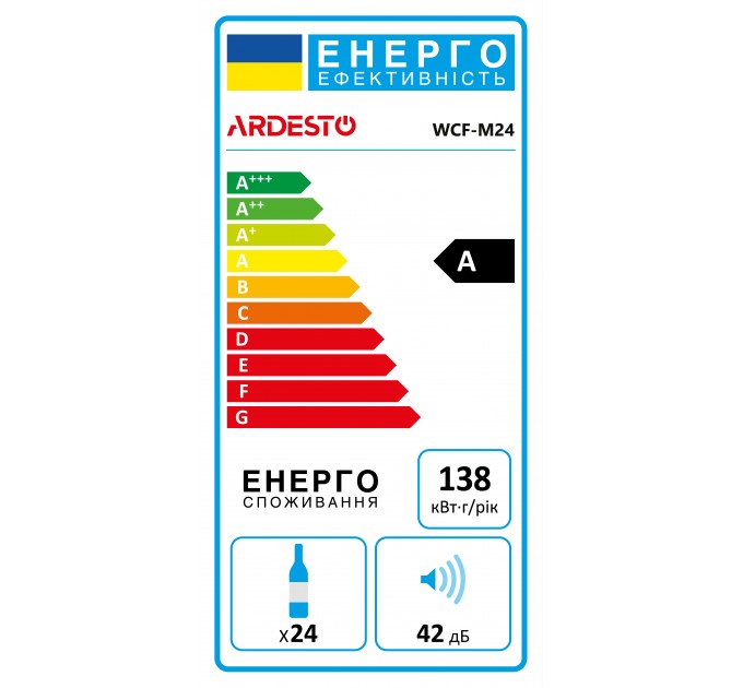 Холодильник ARDESTO для вина, 64.2x48х44, мороз.отд.-66л, зон - 1, бут-24, ST, диспл внутр., черный