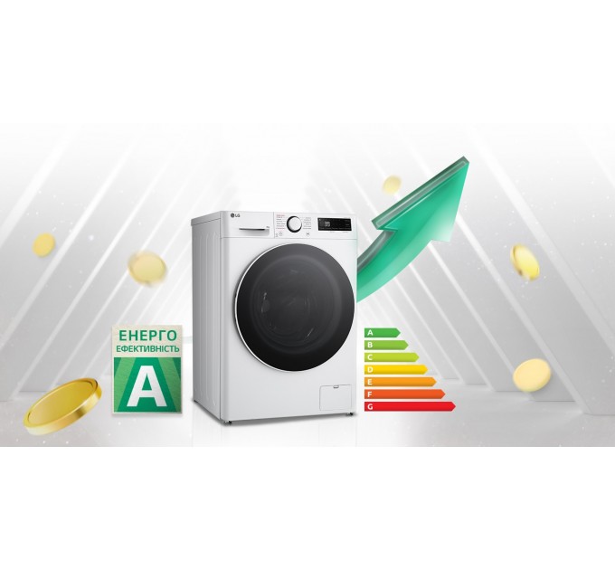 Стиральная машина LG фронтальная, 9кг, 1200, A, 48см, дисплей, пар, инвертор, белый
