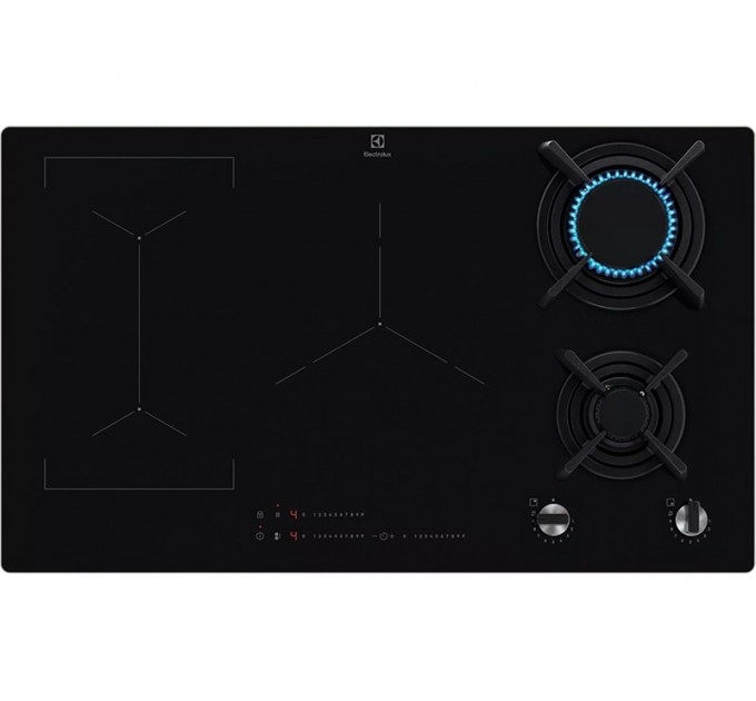 Варочная поверхность Electrolux комбинированная (2 газ + 3 инд), 90см, расширенная зона, чугун, черный