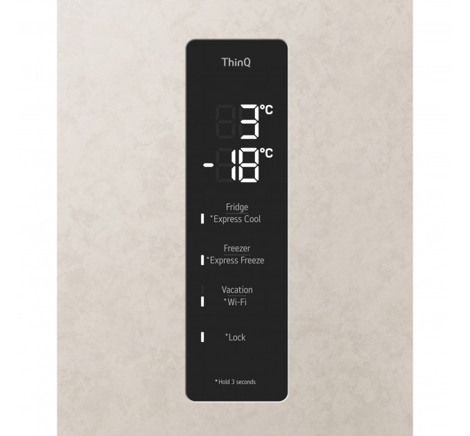 Холодильник LG з нижн. мороз., 203x60х68, холод.відд.-277л, мороз.відд.-110л, 2дв., E, NF, інв., диспл зовн., Fresh Сonverter, Metal Fresh, бежевий