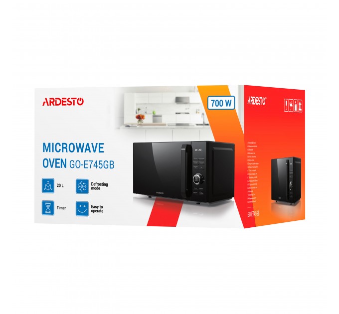 Мікрохвильова піч ARDESTO, 20л, електр.керув., 700Вт, дисплей, відкр.ручкою, швидкий старт, чорний