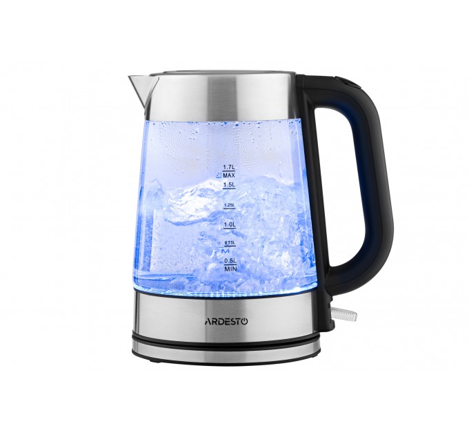 Електрочайник ARDESTO 1.7л, Strix, скло, сріблясто-чорний