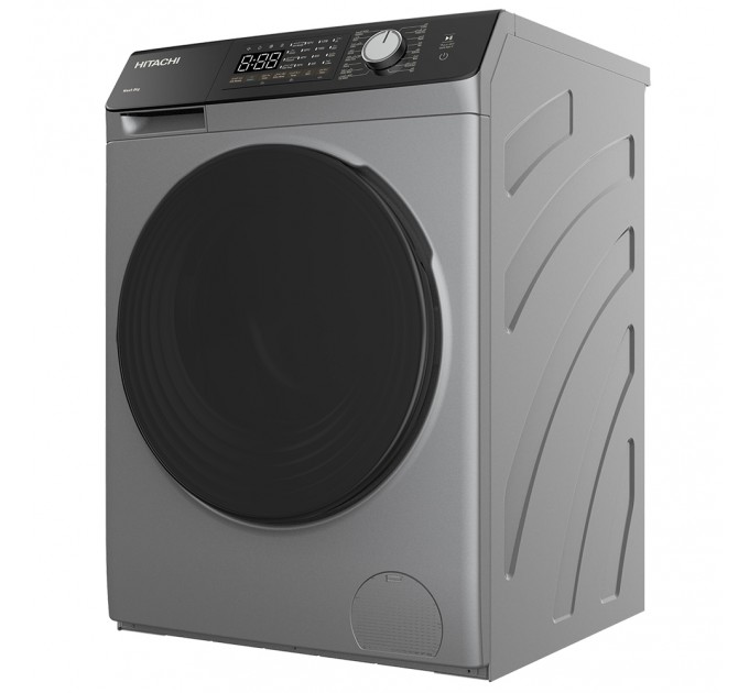 Пральна машина Hitachi фронтальна, 8кг, 1400, A+++, 60см, дисплей, пара, інвертор, люк чорний, cріблястий