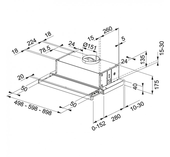 Витяжка Franke телескопічна, 50см, 518м.куб/год, Flexa FTC532LWH, білий