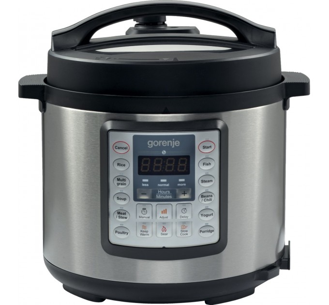 Мультиварка-скороварка Gorenje, 1000Вт, чаша-6л, электронное управл., 15 програм, металл/пластик, черный
