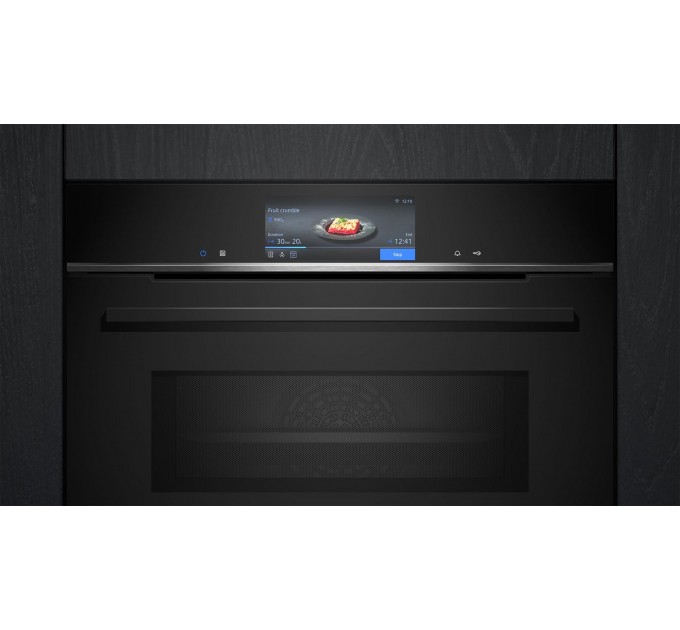 Духовой шкаф Siemens электрический, 67л, A, дисплей, конвекция, пиролиз, ф-ция СВЧ, черный