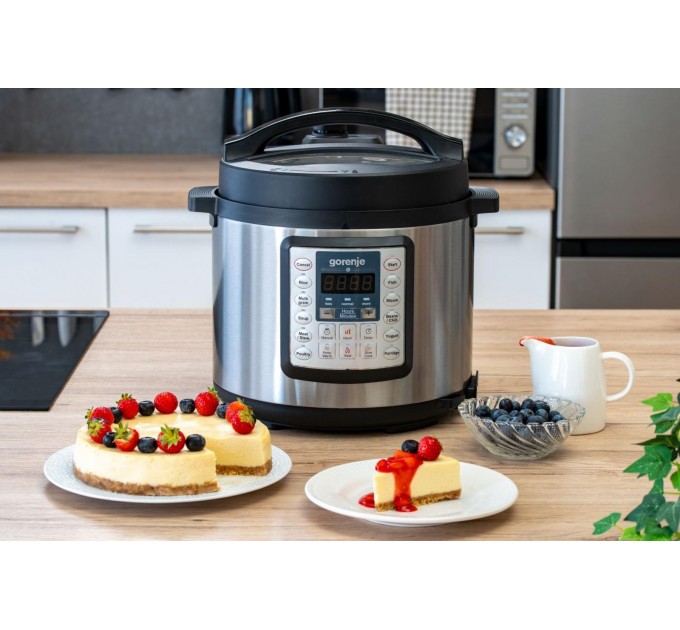 Мультиварка-скороварка Gorenje, 1000Вт, чаша-6л, электронное управл., 15 програм, металл/пластик, черный