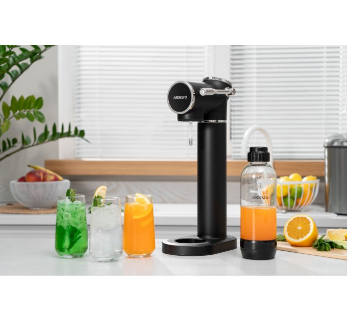 Сифон для газування води ARDESTO, підключення балону- різьба, пляшка 1л, важіль, чорний