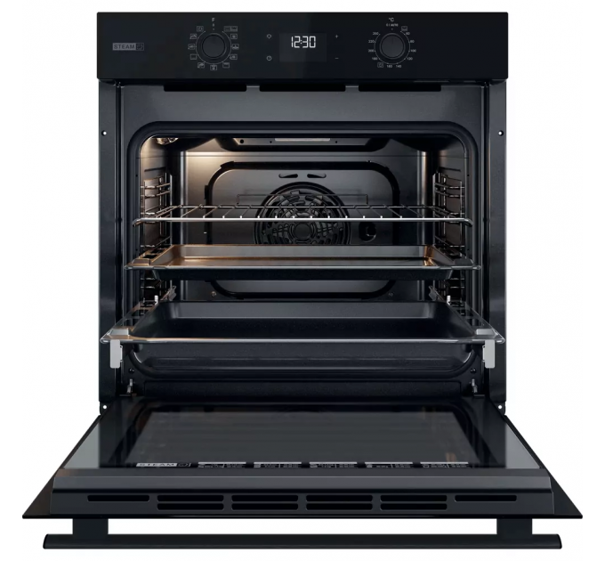 Духова шафа Whirlpool електрична, 71л, A+, дисплей, конвекція, телескопічні напрямні, пара, чорний