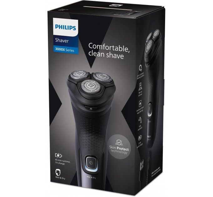 Бритва електр. Philips Series 3000X роторная, бритв.головок-3, Li-Ion, сух.+влажн., триммер, черный