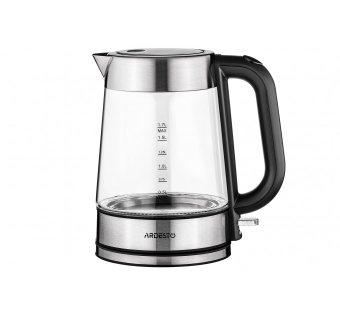 Електрочайник ARDESTO 1.7л, Strix, скло, сріблясто-чорний