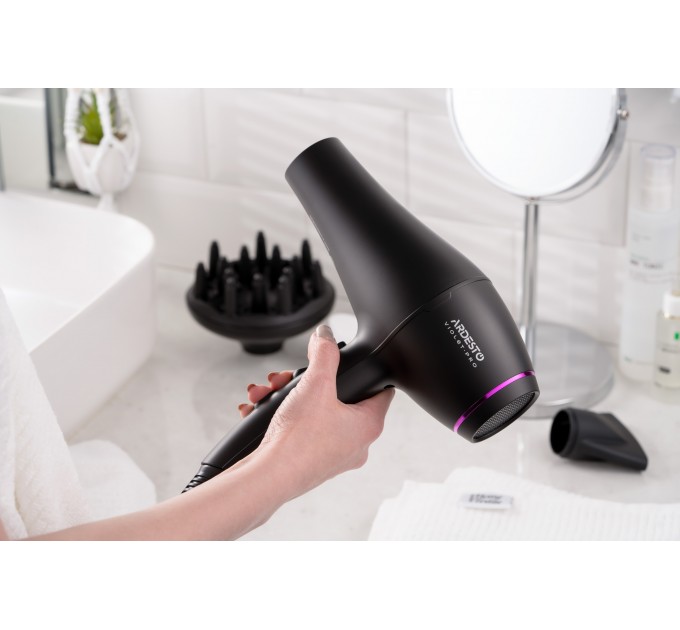 Фен ARDESTO Violet PRO HD-Y222PRO , 1850-2200Вт, 2 скорости, 3 темп.режима, диффузор, черный
