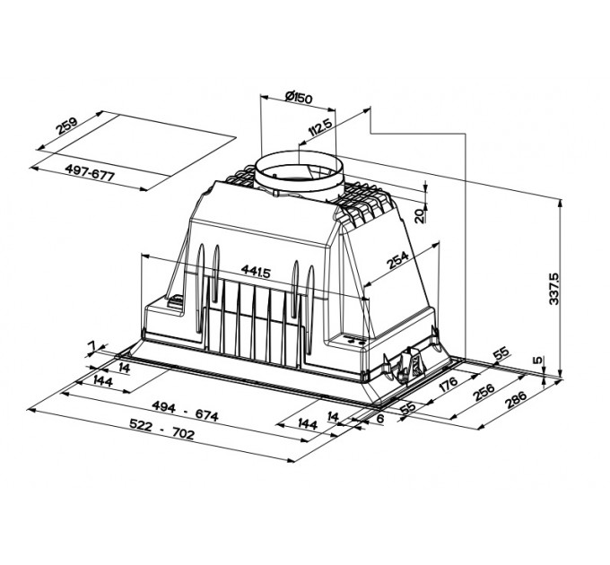 Витяжка Faber вбудована, 52см, 969м.куб/год, Inka Plus Hc X A52, нерж