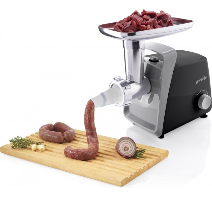 М'ясорубка Gorenje, 1600Вт, 2,2кг/хв, 2 решітки, пластик+метал, чорний