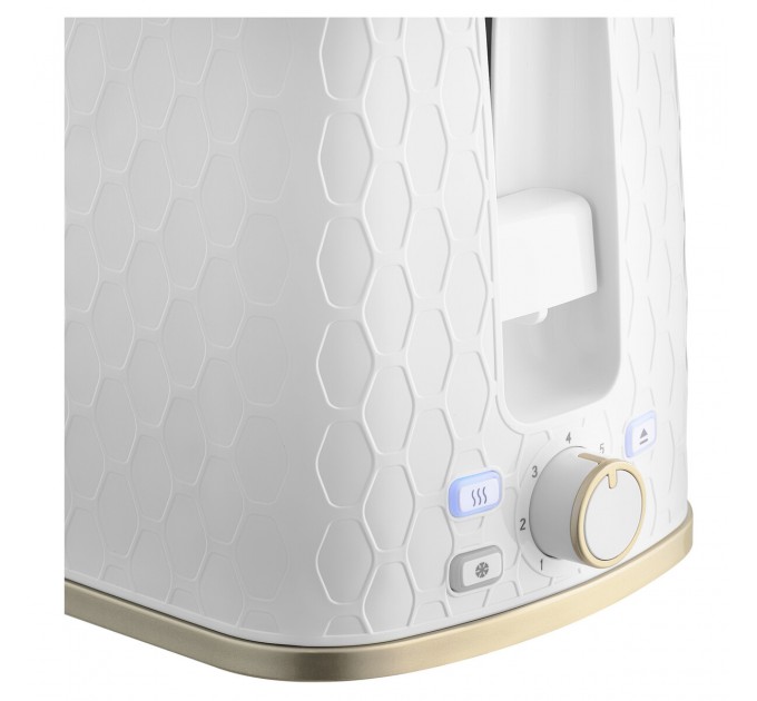 Тостер Sencor 930Вт, подогрев, разморозка, пластик, бело-золотой