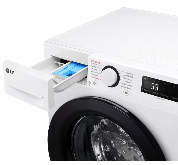Стиральная машина LG фронтальная, 11кг, 1400, A, 57см, дисплей, пар, инвертор, белый