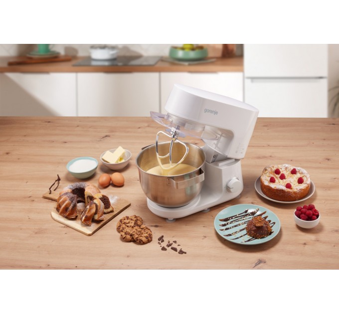 Кухонная машина Gorenje 800Вт, чаша-металл, корпус-металл, насадок-3, белый