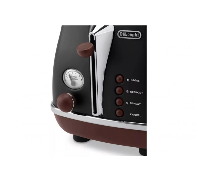 Тостер DeLonghi Icona Vintage 900Вт, металл, односторонний подогрев, черный
