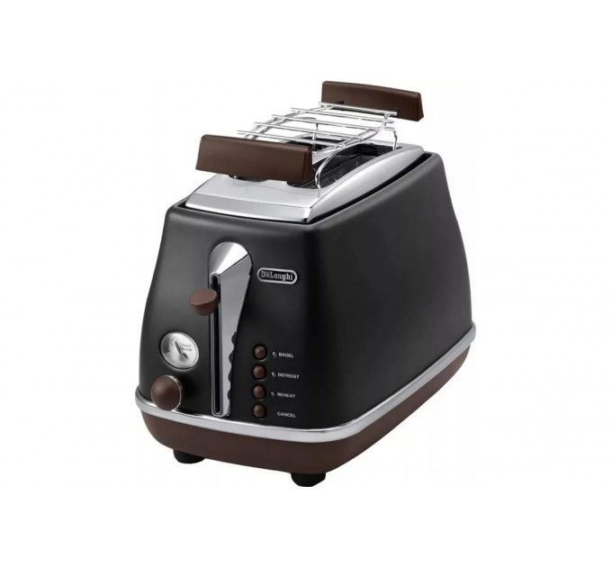 Тостер DeLonghi Icona Vintage 900Вт, металл, односторонний подогрев, черный