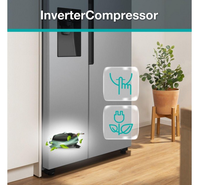 Холодильник SBS Gorenje, 179х70х92см, 2 дв., 376(190)л, А++, NF+, Инв. , Зона св-ти, диспенсер, генератор льда, Внешн.диспл, нерж