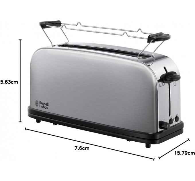 Тостер Russell Hobbs Oxford 1000Вт, довгі слоти, метал, сріблястий