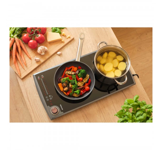 Плитка настільна Sencor індукційна, комф. - 2, 1.3+1.8кВт, управл - сенсор-мех., чорний