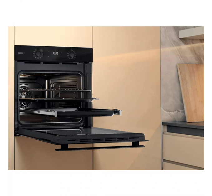 Духова шафа Whirlpool електрична, 71л, A+, дисплей, конвекція, телескопічні напрямні, пара, чорний